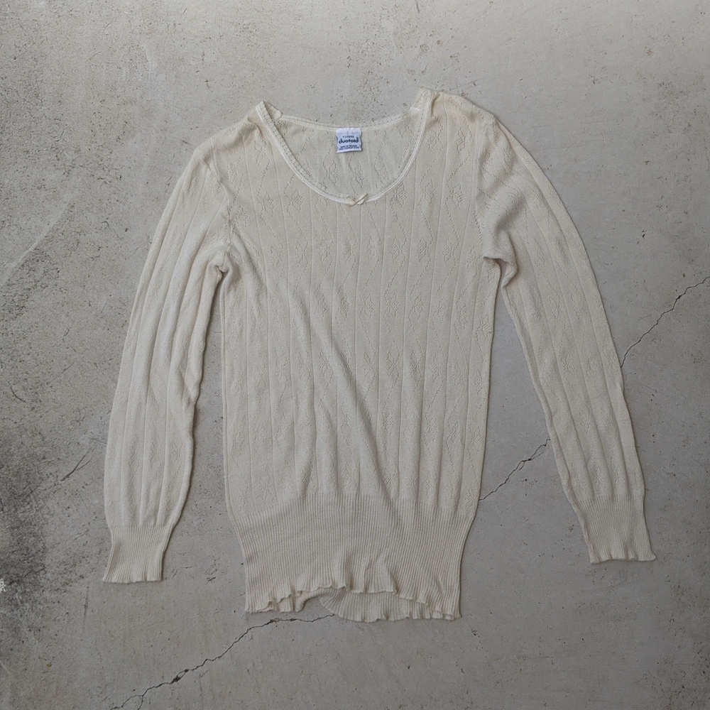 Vintage DUOFOLD cream silk + cotton floral pattern long-sleeve top